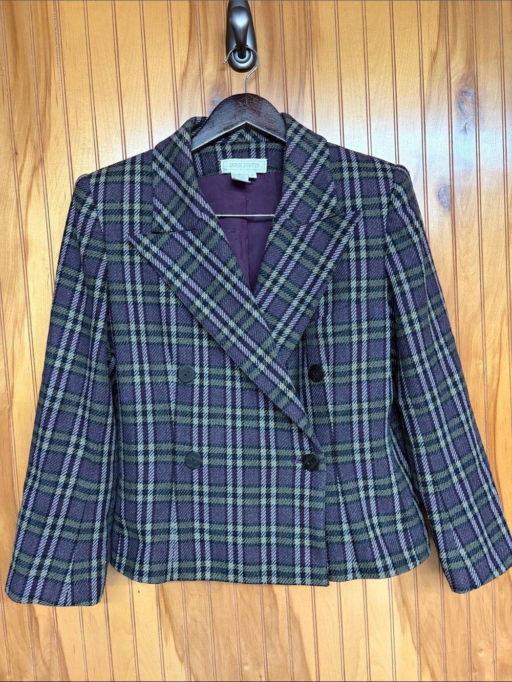 VTG 80s Jane Justin Plaid Wool Pleated Martingale Back Blazer. Clueless/Heathers